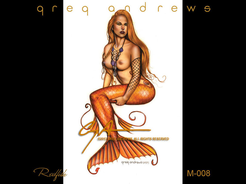 fantasy mermaid pinup art by artist greg andrews redfish