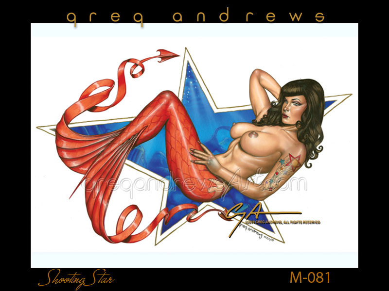 A Red Tailed Bettie is a sexy fantasy mermaid by pinup artist greg andrews